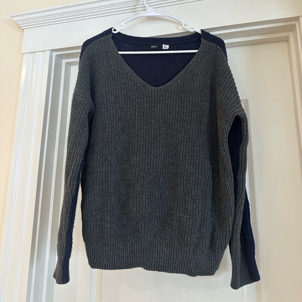 BDG (Urban Outfitters) Gray and Navy V-Neck Sweater